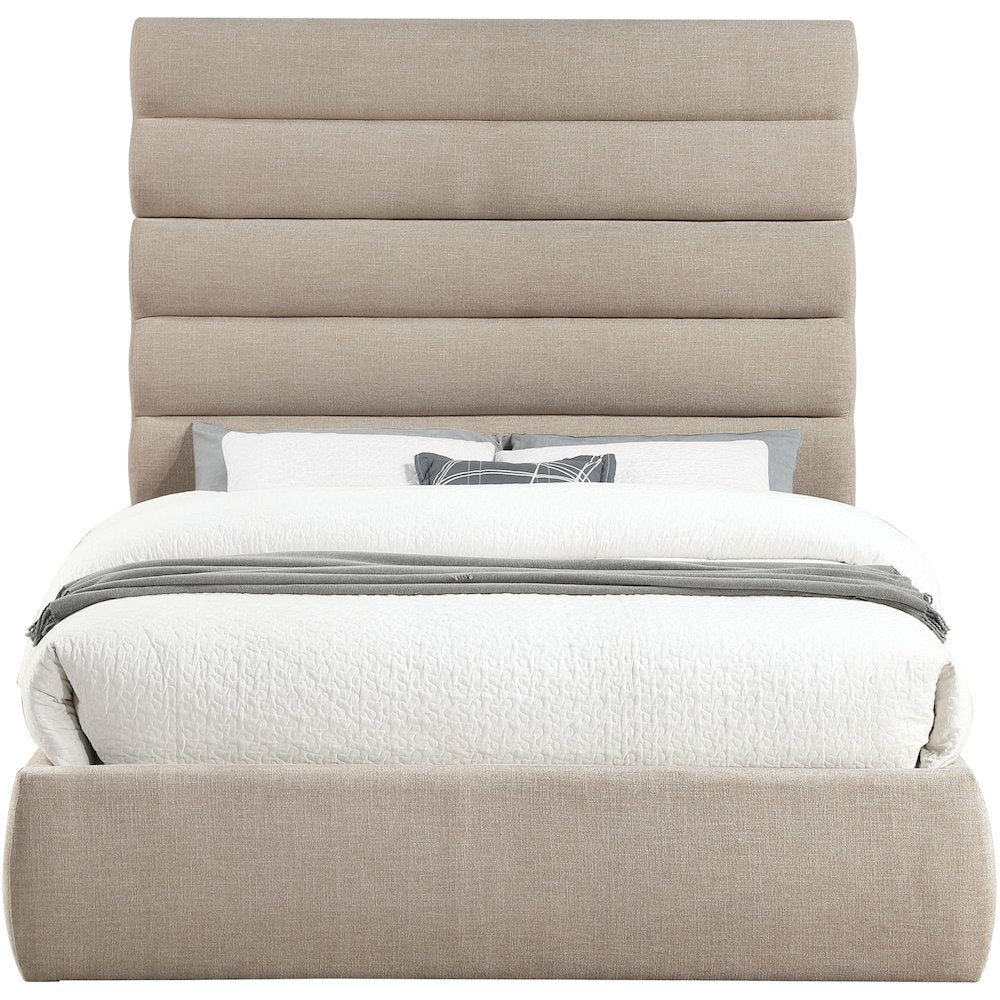 Adam Beige Linen Textured Fabric Queen Bed