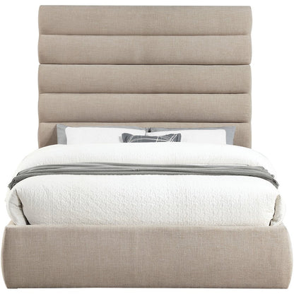 Adam Beige Linen Textured Fabric Queen Bed