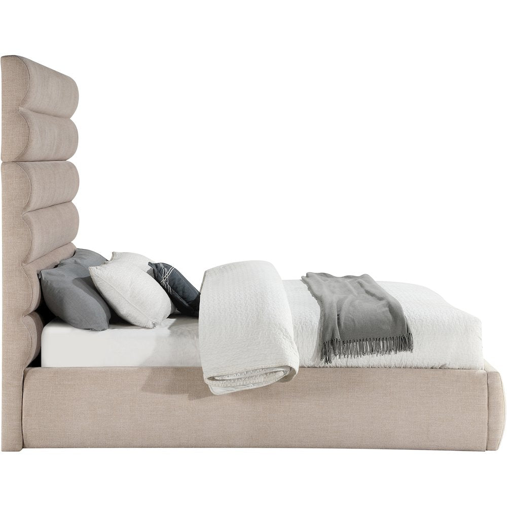 Adam Beige Linen Textured Fabric Queen Bed
