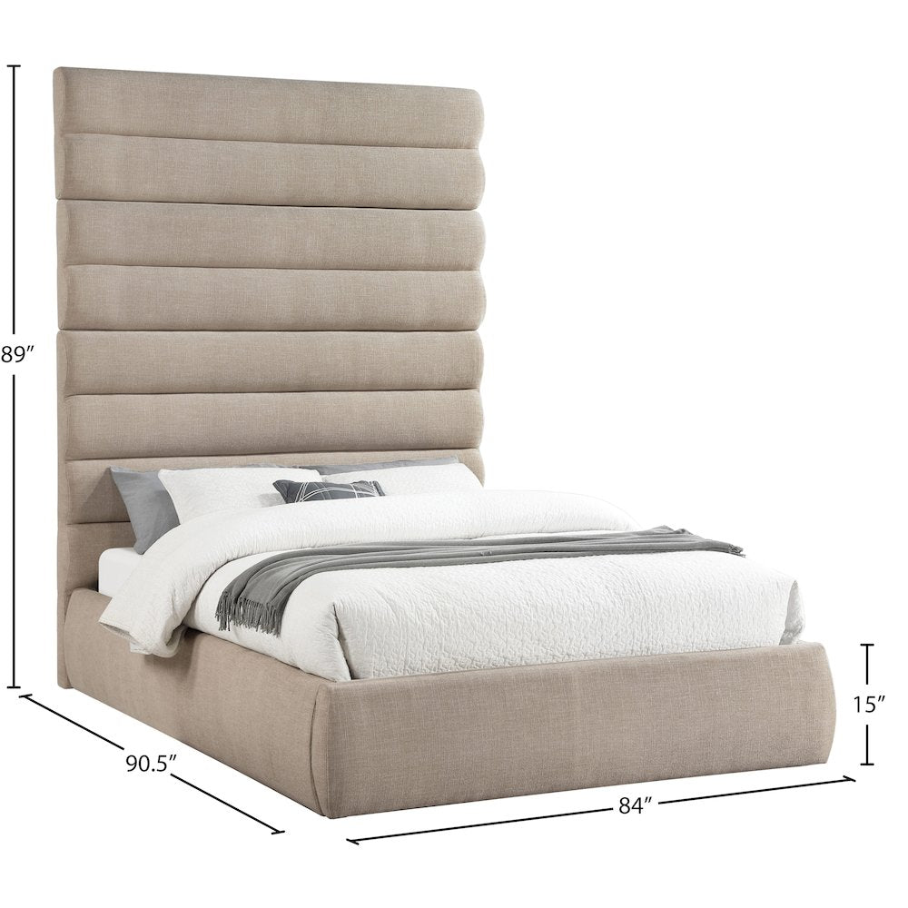Adam Beige Linen Textured Fabric Queen Bed