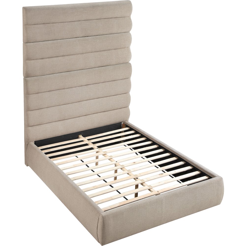 Adam Beige Linen Textured Fabric Queen Bed
