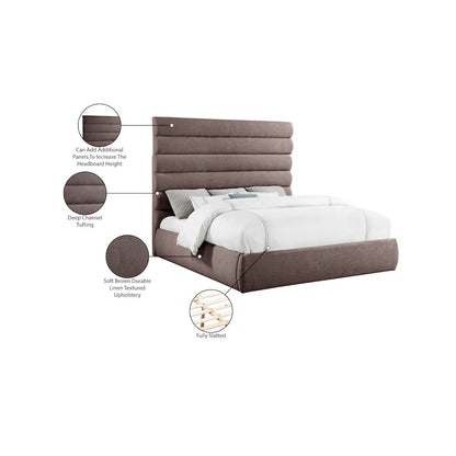 Adam Brown Linen Textured Fabric King Bed