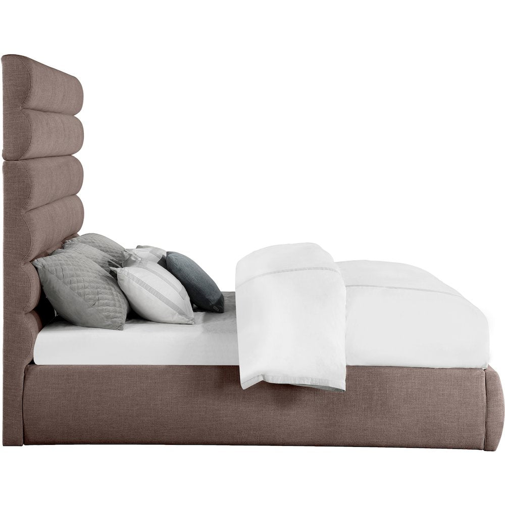 Adam Brown Linen Textured Fabric King Bed