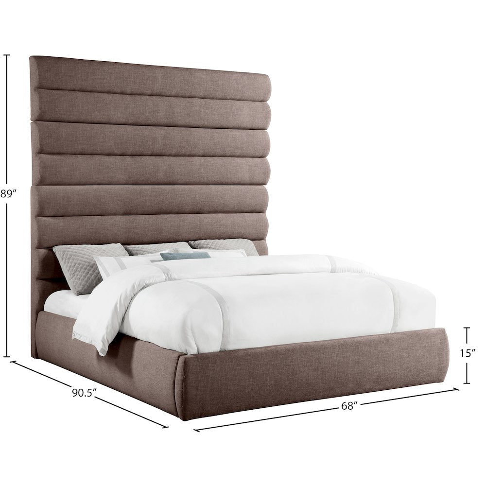 Adam Brown Linen Textured Fabric King Bed
