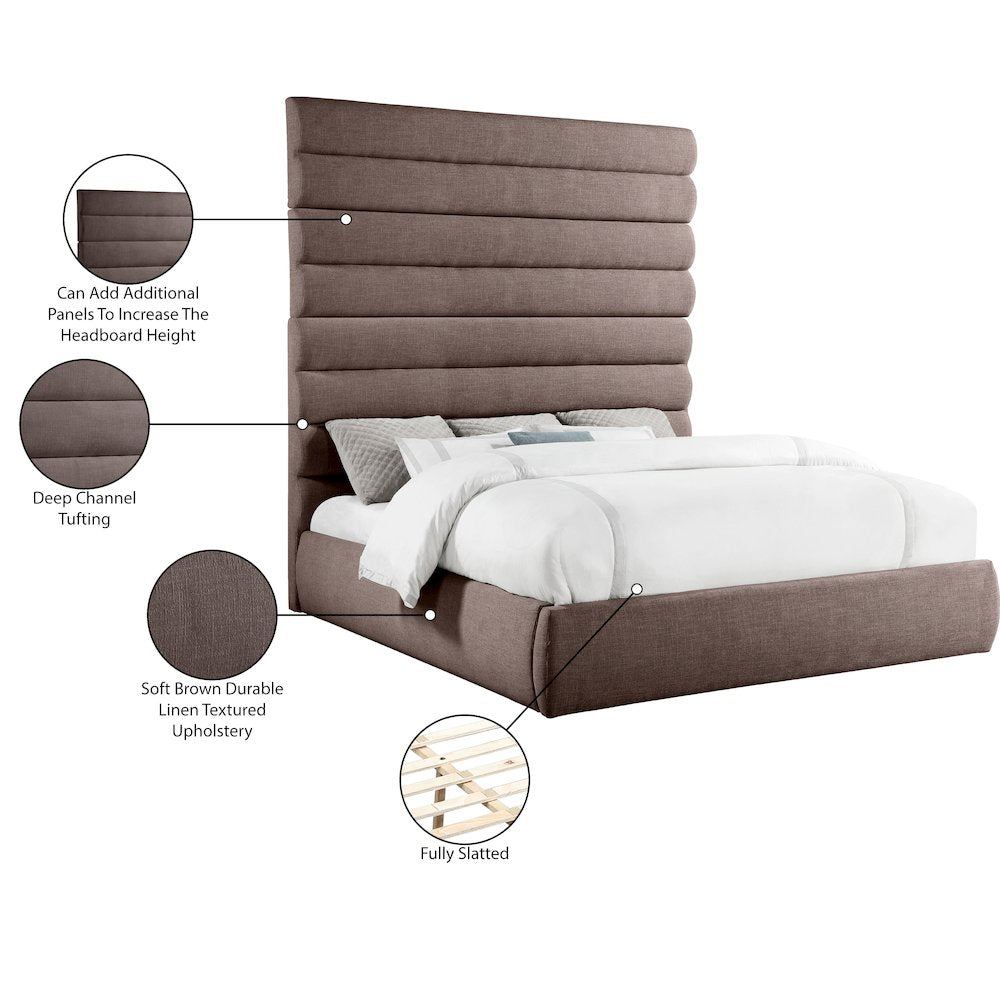 Adam Brown Linen Textured Fabric King Bed