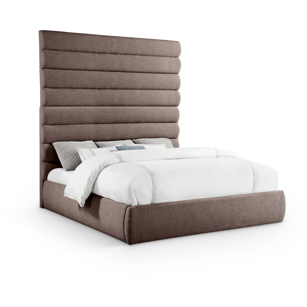 Adam Brown Linen Textured Fabric King Bed