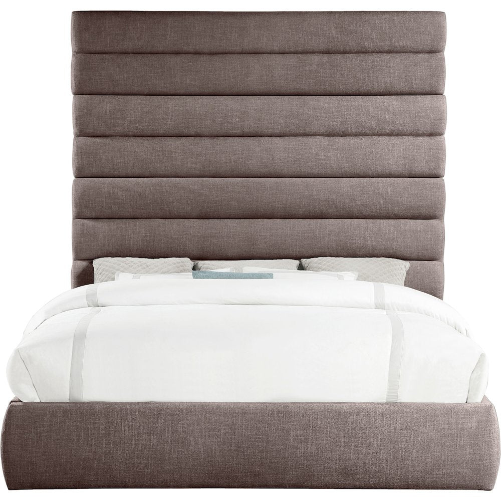 Adam Brown Linen Textured Fabric King Bed