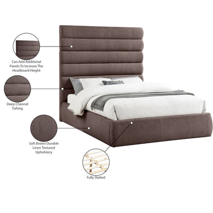 Adam Brown Linen Textured Fabric Queen Bed