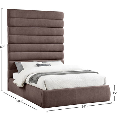 Adam Brown Linen Textured Fabric Queen Bed