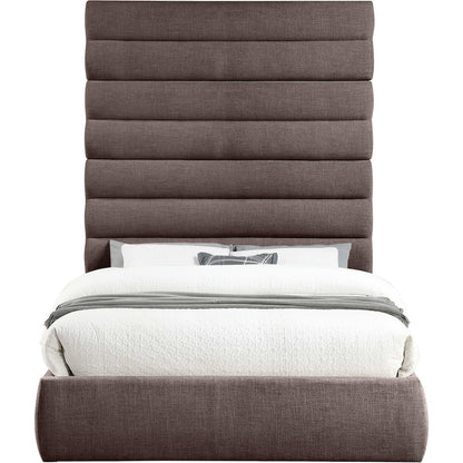 Adam Brown Linen Textured Fabric Queen Bed