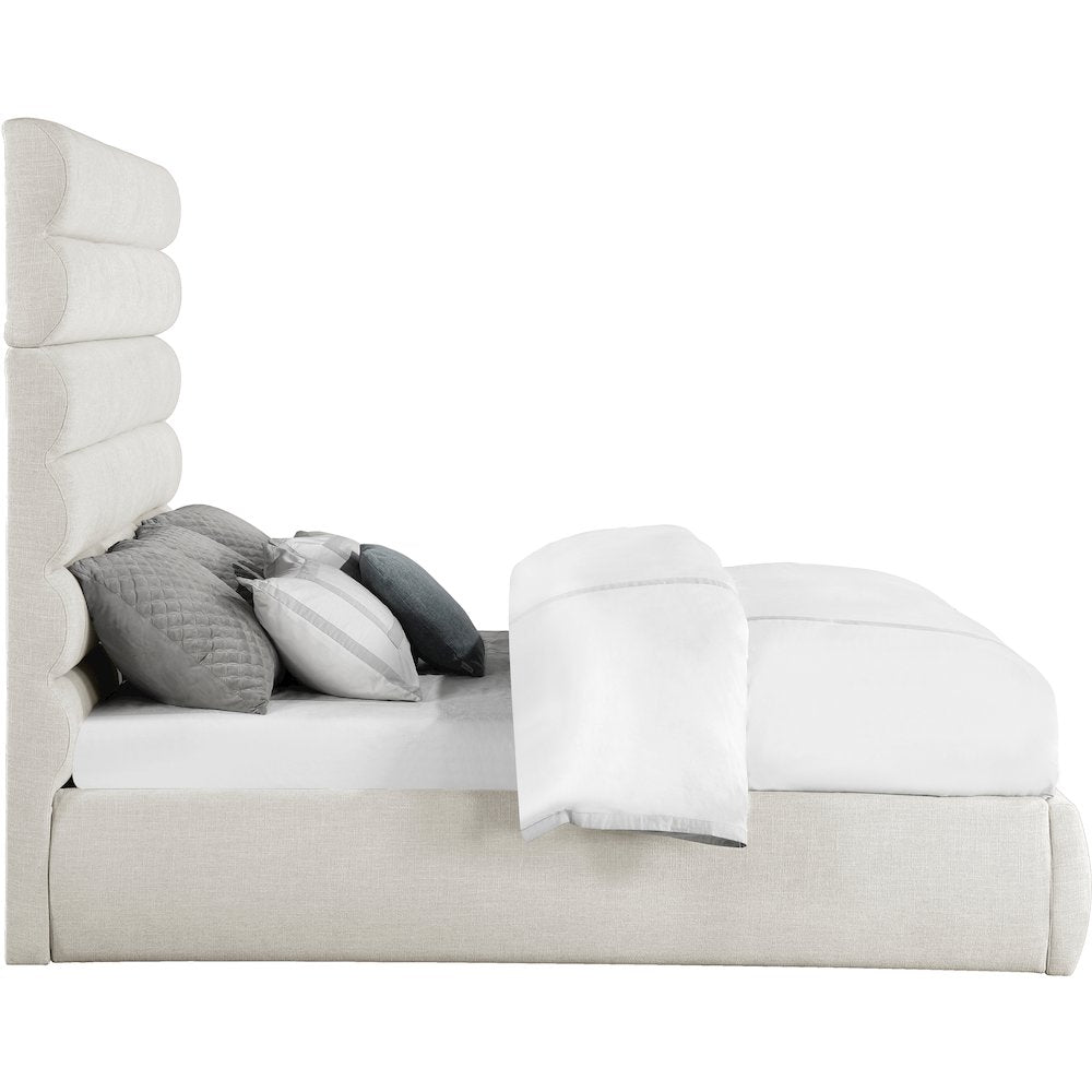 Adam Cream Linen Textured Fabric King Bed