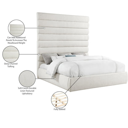 Adam Cream Linen Textured Fabric King Bed