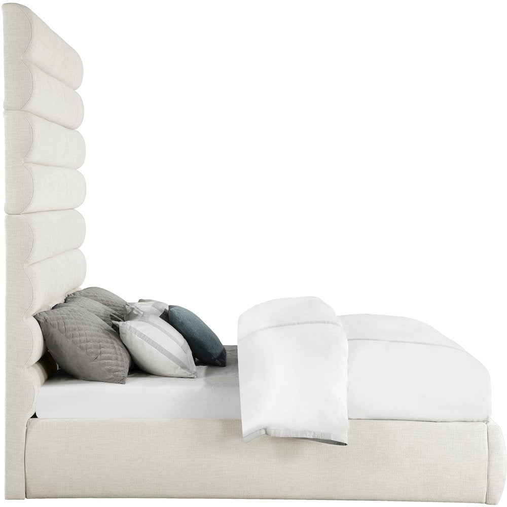 Adam Cream Linen Textured Fabric King Bed