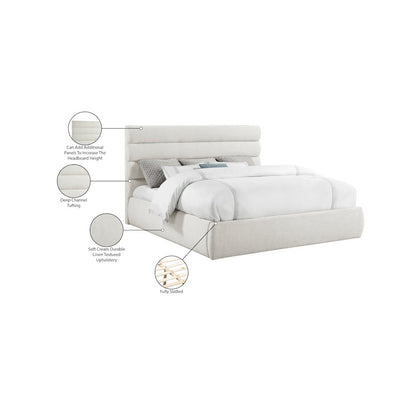 Adam Cream Linen Textured Fabric King Bed