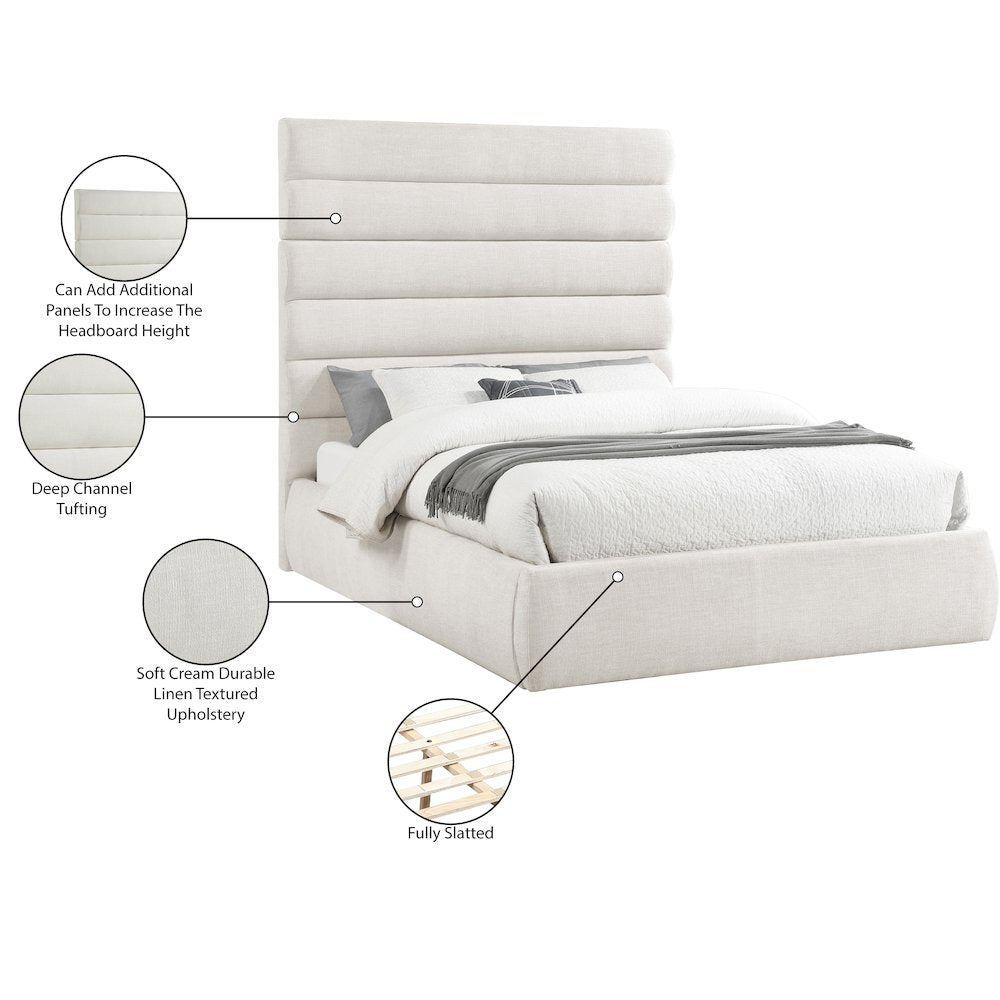 Adam Cream Linen Textured Fabric Queen Bed