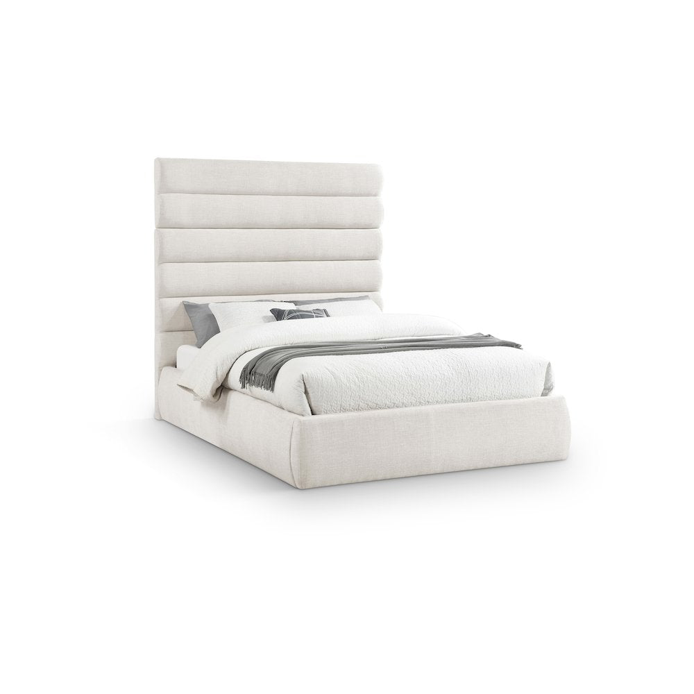 Adam Cream Linen Textured Fabric Queen Bed