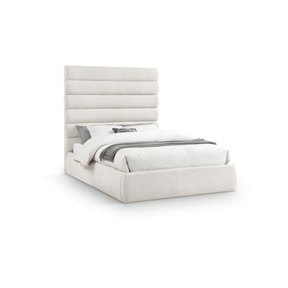 Adam Cream Linen Textured Fabric Queen Bed