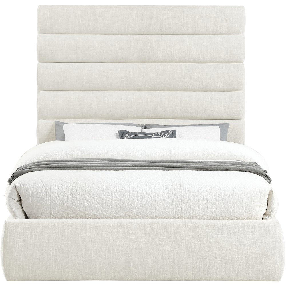 Adam Cream Linen Textured Fabric Queen Bed