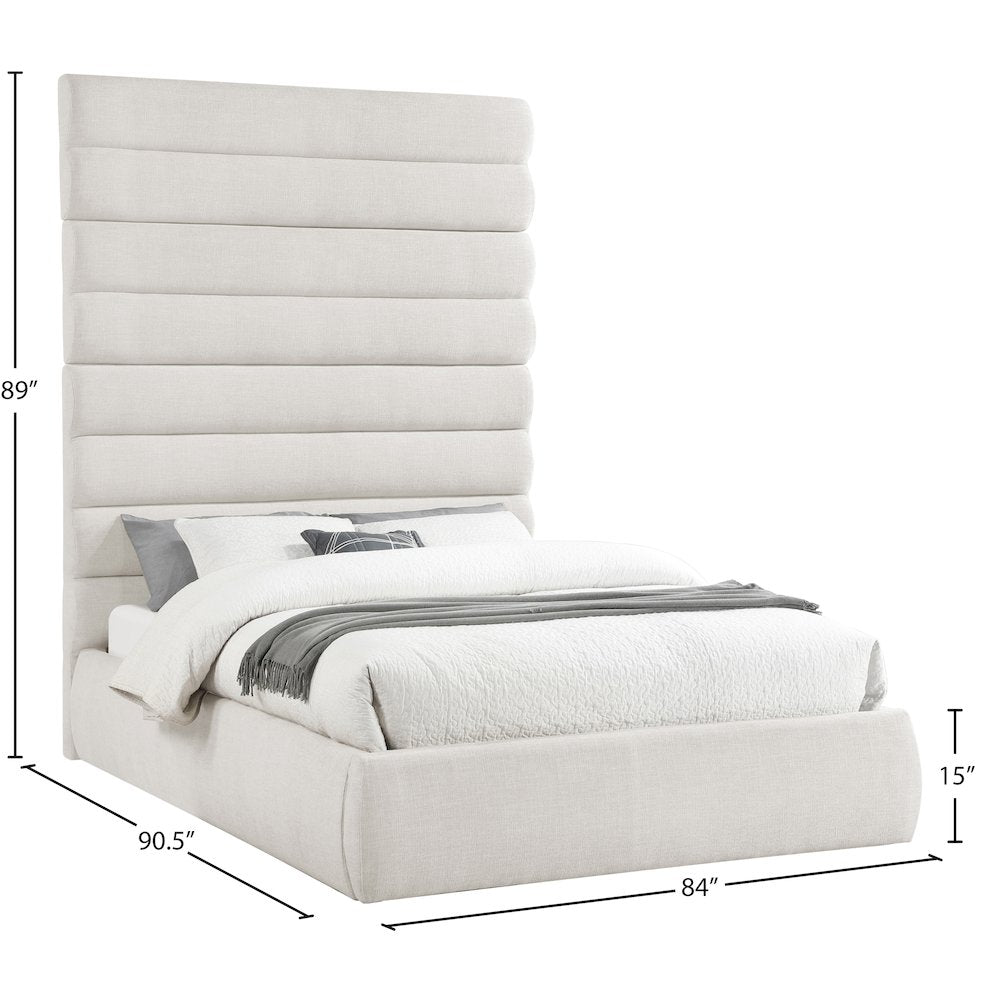 Adam Cream Linen Textured Fabric Queen Bed