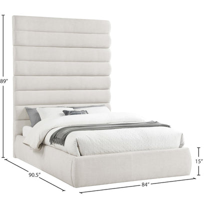 Adam Cream Linen Textured Fabric Queen Bed