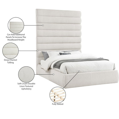 Adam Cream Linen Textured Fabric Queen Bed