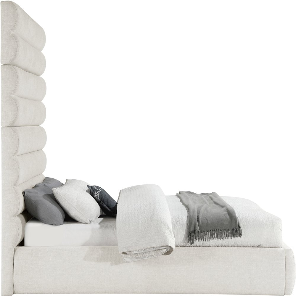Adam Cream Linen Textured Fabric Queen Bed