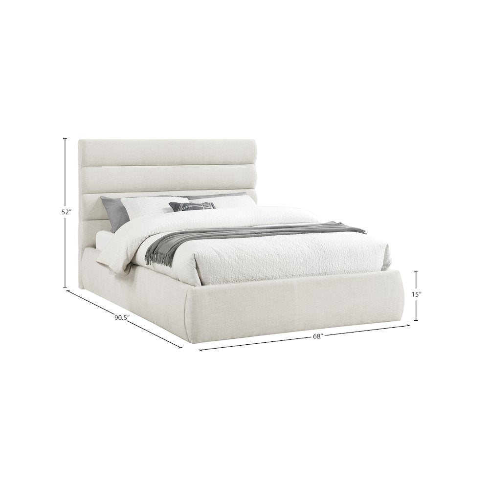 Adam Cream Linen Textured Fabric Queen Bed