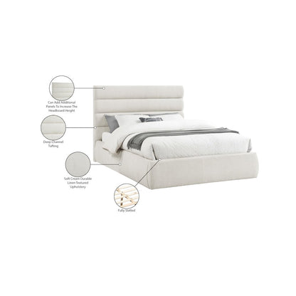 Adam Cream Linen Textured Fabric Queen Bed