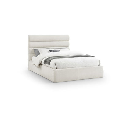 Adam Cream Linen Textured Fabric Queen Bed