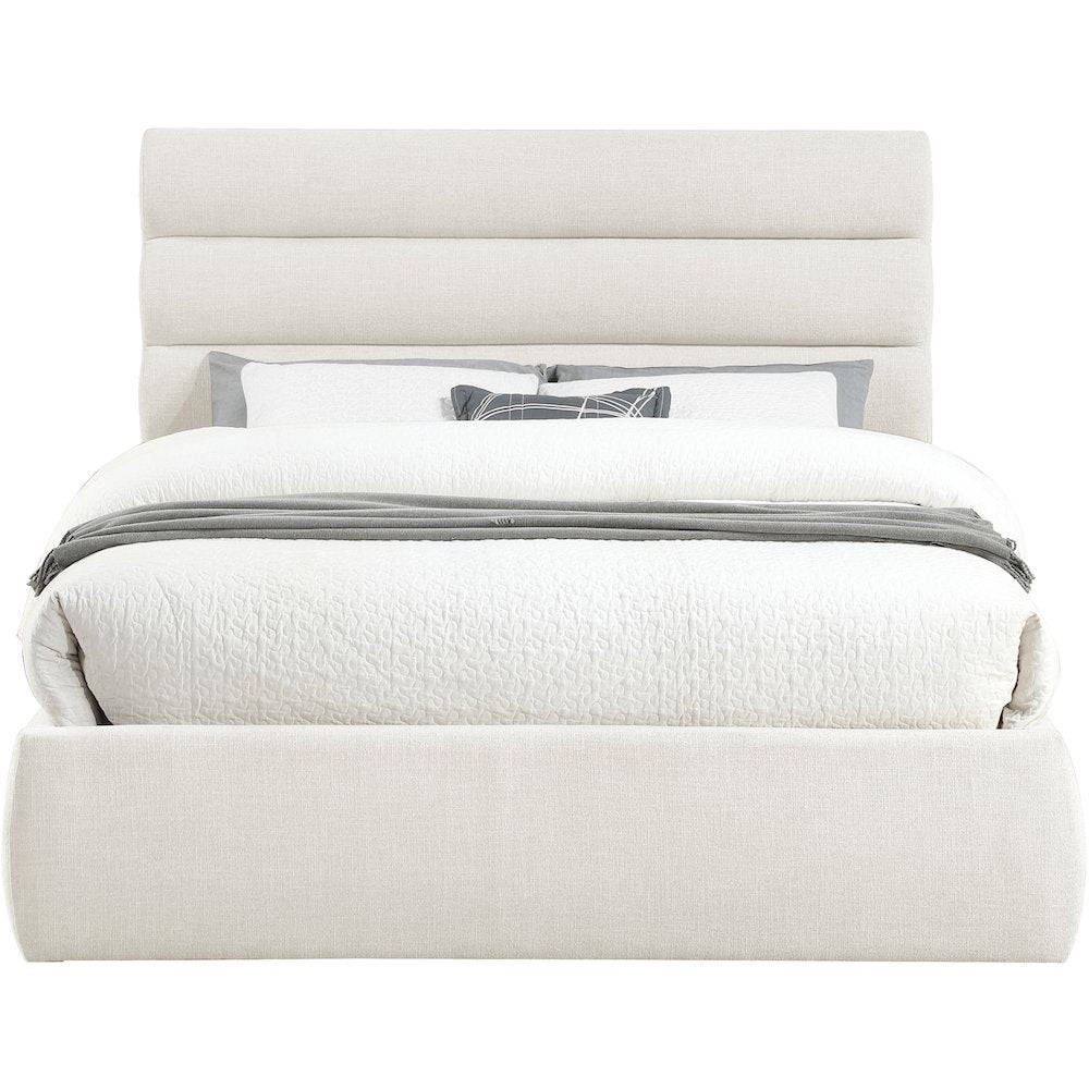 Adam Cream Linen Textured Fabric Queen Bed