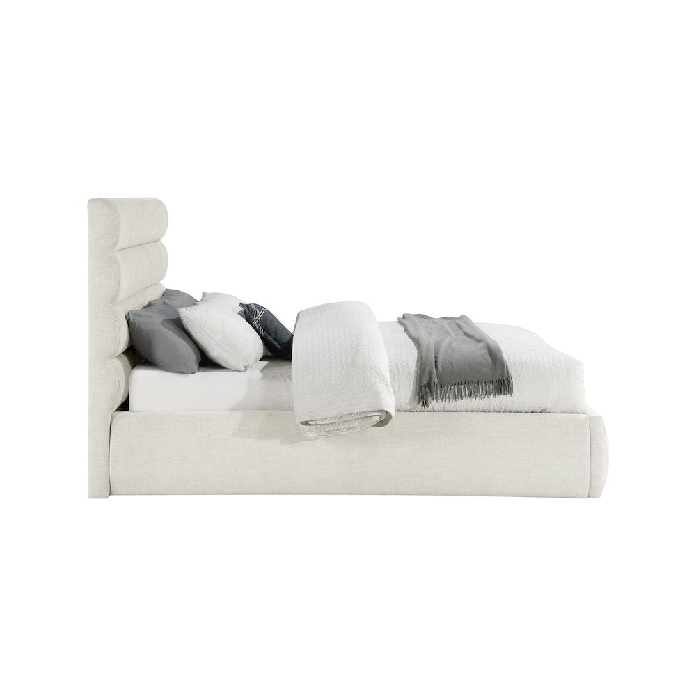 Adam Cream Linen Textured Fabric Queen Bed