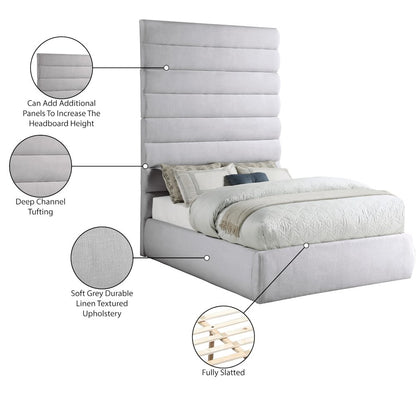 Adam Grey Linen Textured Fabric Full Bed