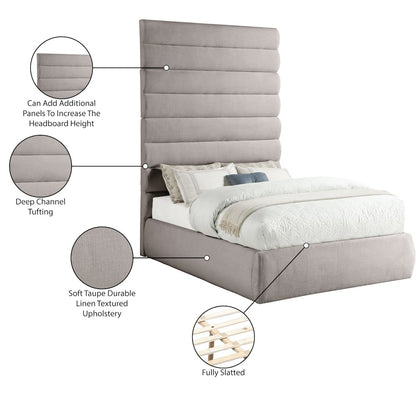 Adam Taupe Linen Textured Fabric Full Bed