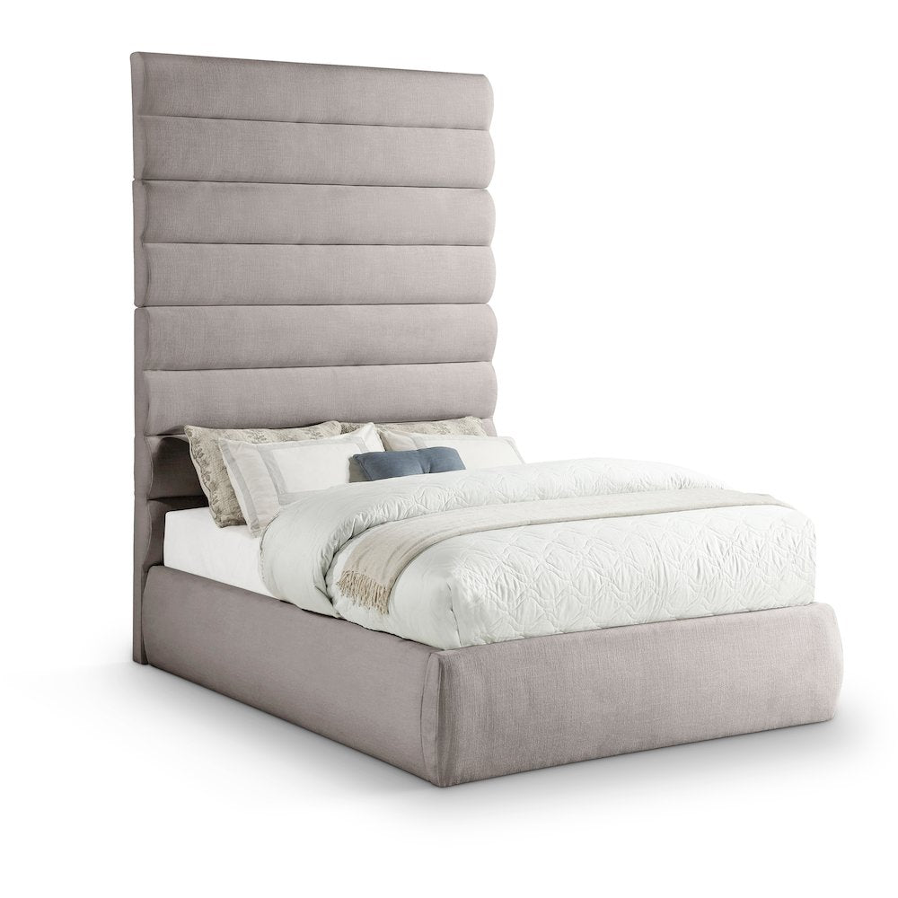 Adam Taupe Linen Textured Fabric Full Bed