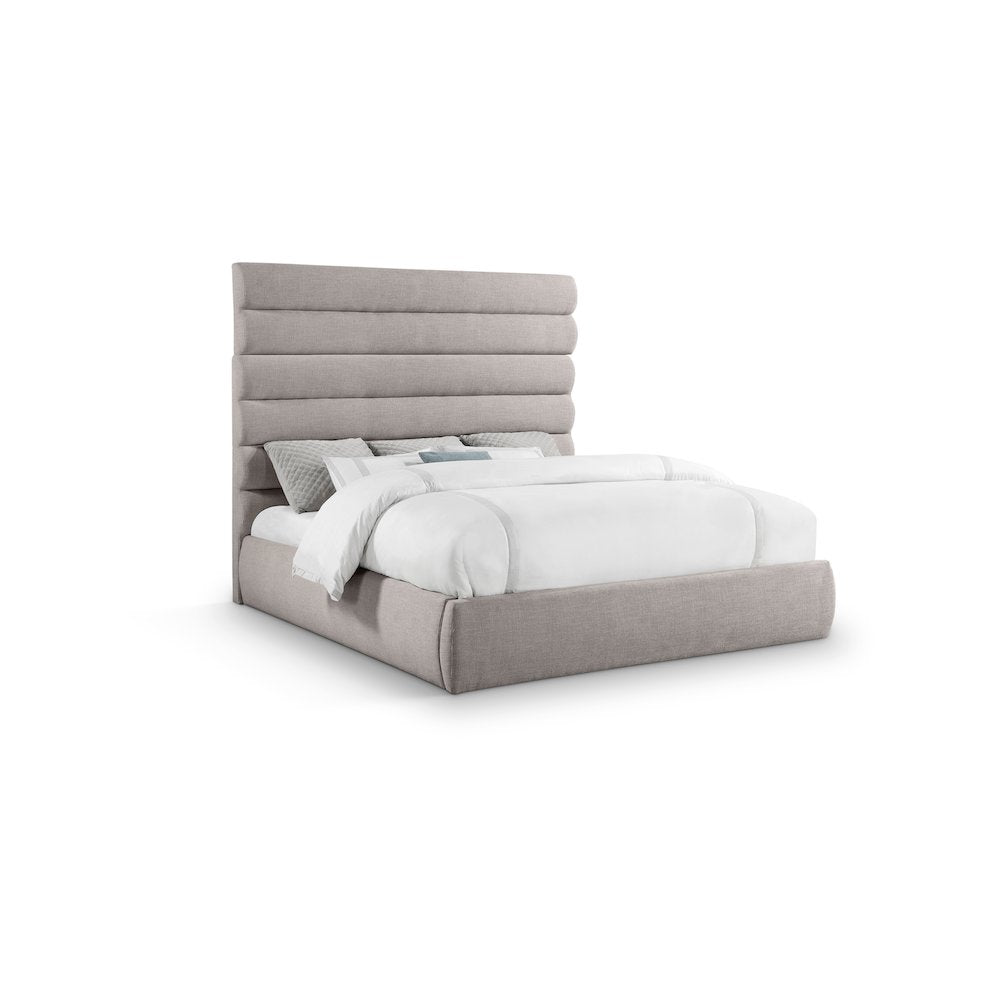 Adam Taupe Linen Textured Fabric King Bed