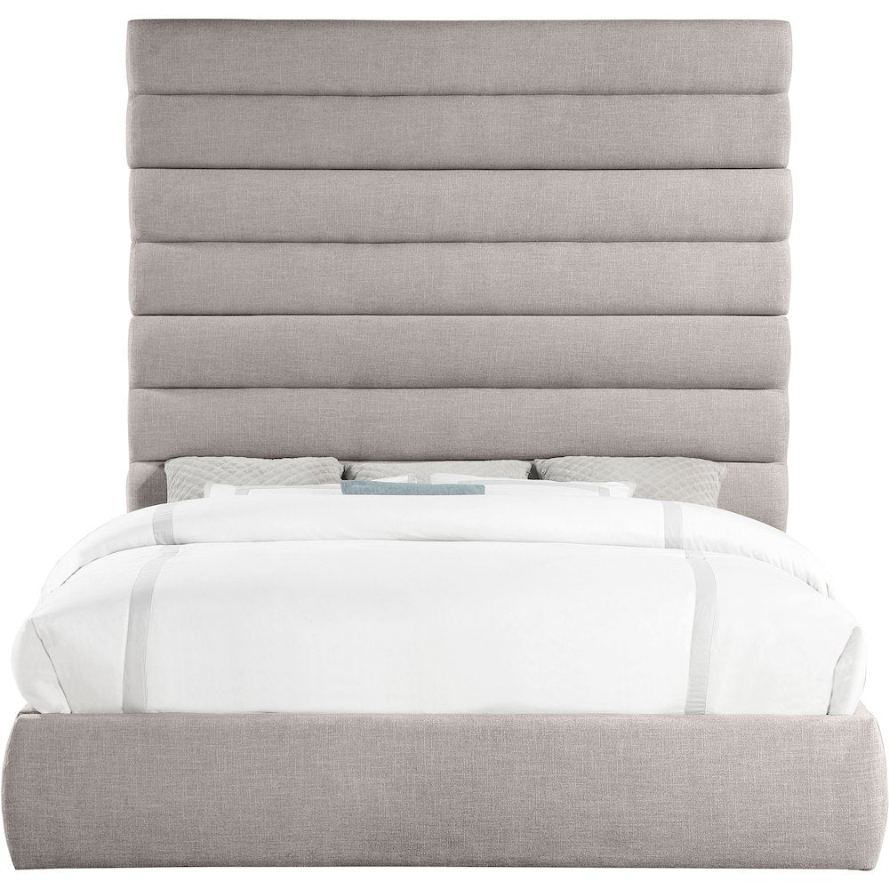 Adam Taupe Linen Textured Fabric King Bed