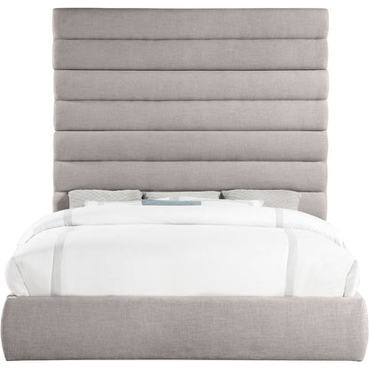 Adam Taupe Linen Textured Fabric King Bed