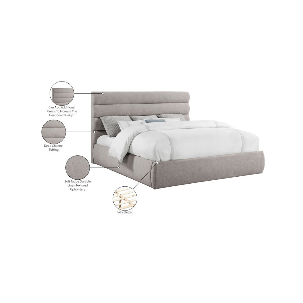 Adam Taupe Linen Textured Fabric King Bed