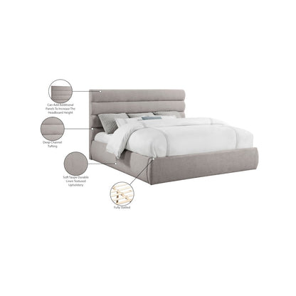 Adam Taupe Linen Textured Fabric King Bed