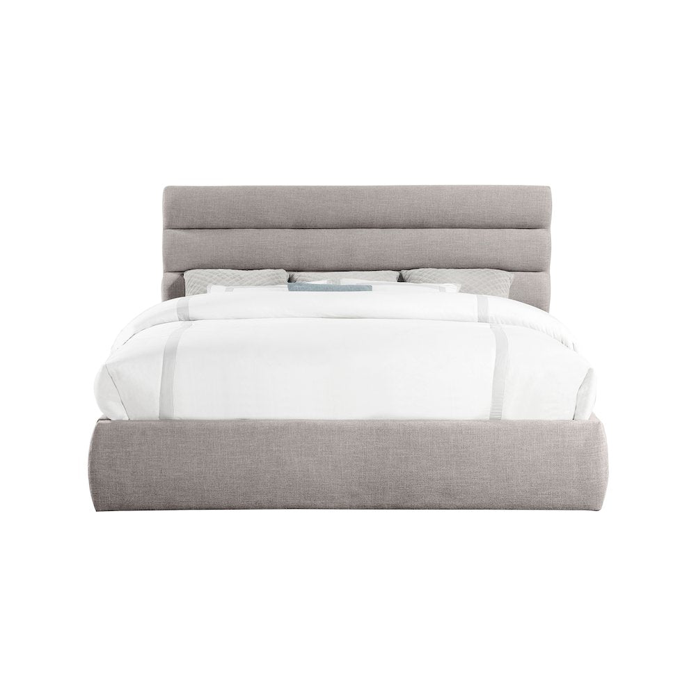 Adam Taupe Linen Textured Fabric King Bed