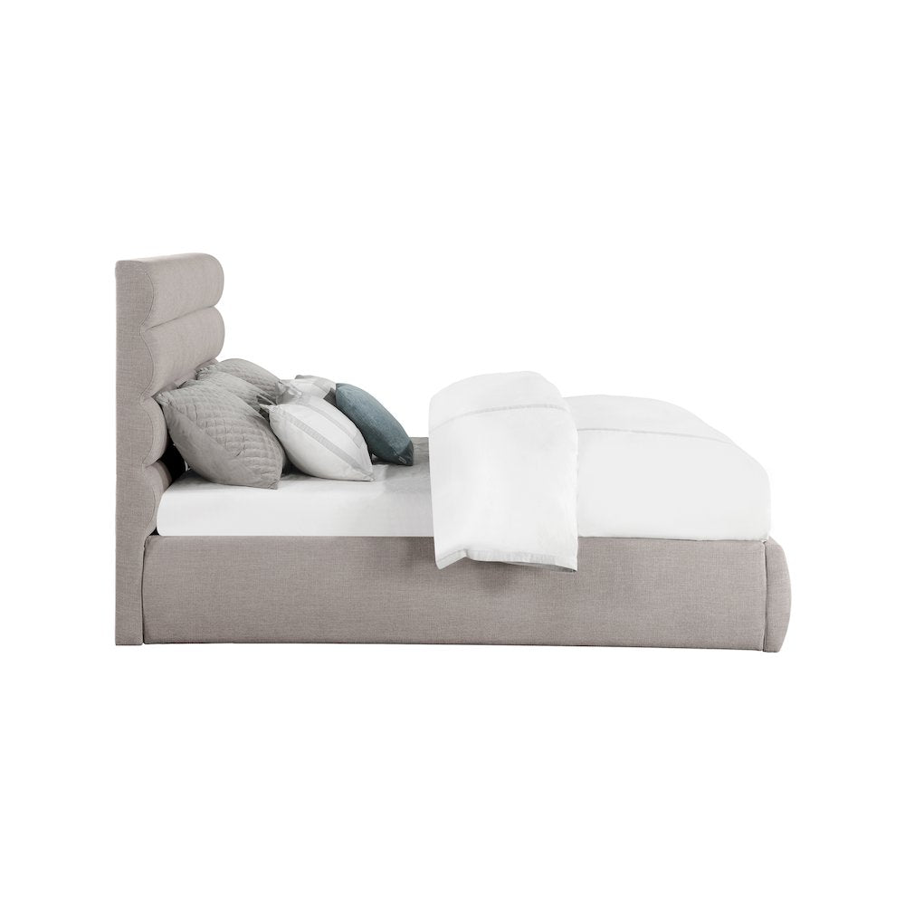 Adam Taupe Linen Textured Fabric King Bed