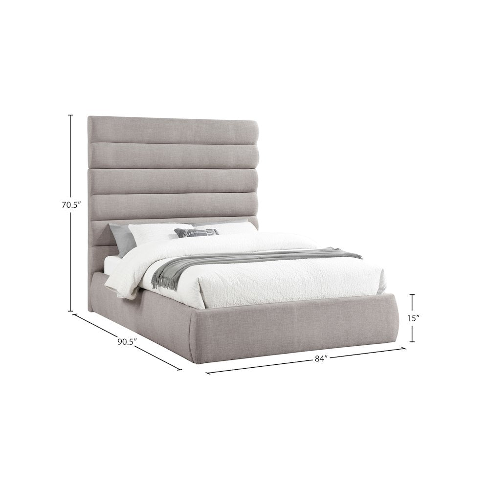 Adam Taupe Linen Textured Fabric Queen Bed