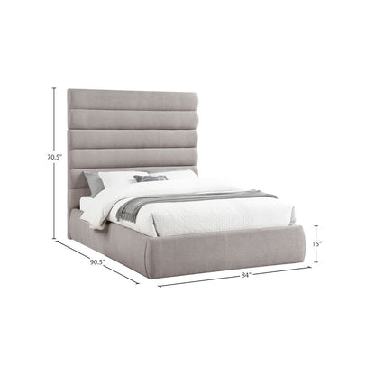 Adam Taupe Linen Textured Fabric Queen Bed