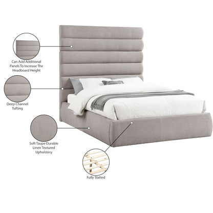 Adam Taupe Linen Textured Fabric Queen Bed