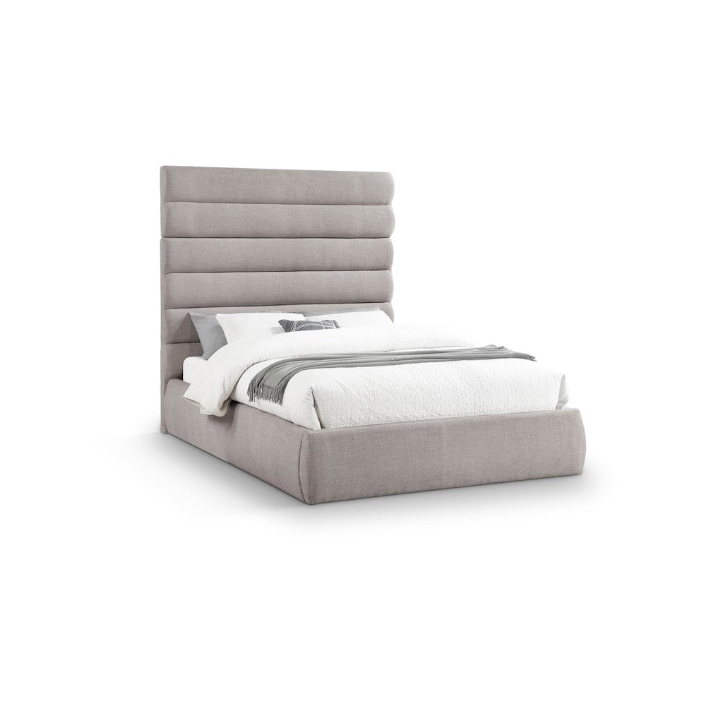 Adam Taupe Linen Textured Fabric Queen Bed