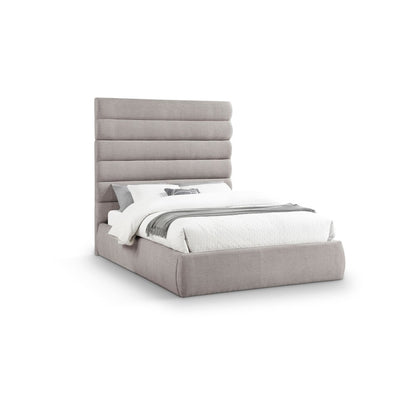 Adam Taupe Linen Textured Fabric Queen Bed