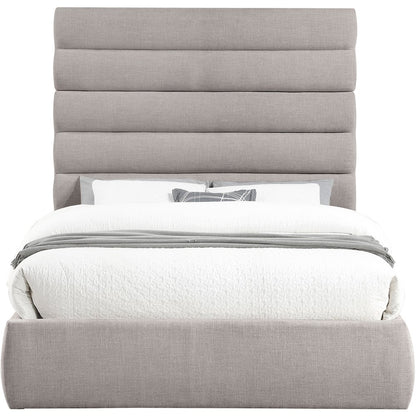 Adam Taupe Linen Textured Fabric Queen Bed