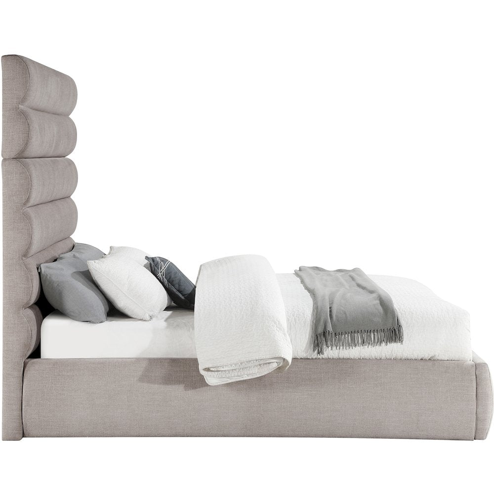 Adam Taupe Linen Textured Fabric Queen Bed