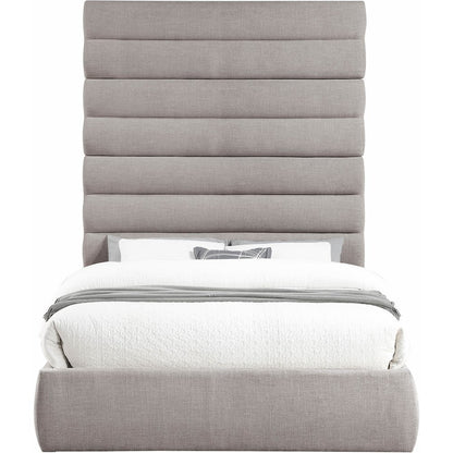 Adam Taupe Linen Textured Fabric Queen Bed