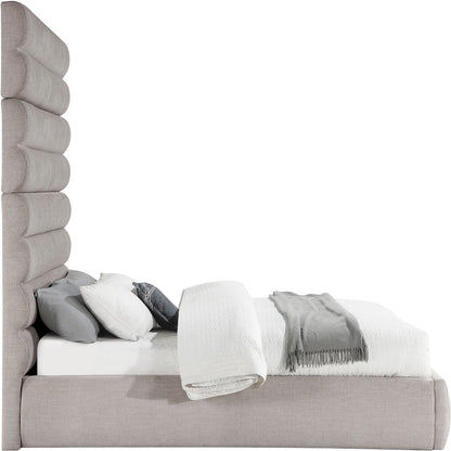 Adam Taupe Linen Textured Fabric Queen Bed